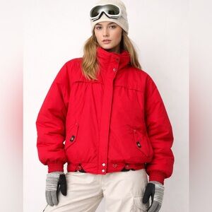 Vintage 80s Ladies OBERMEYER Sport Cherry Red Insulated Ski Jacket Snow Coat